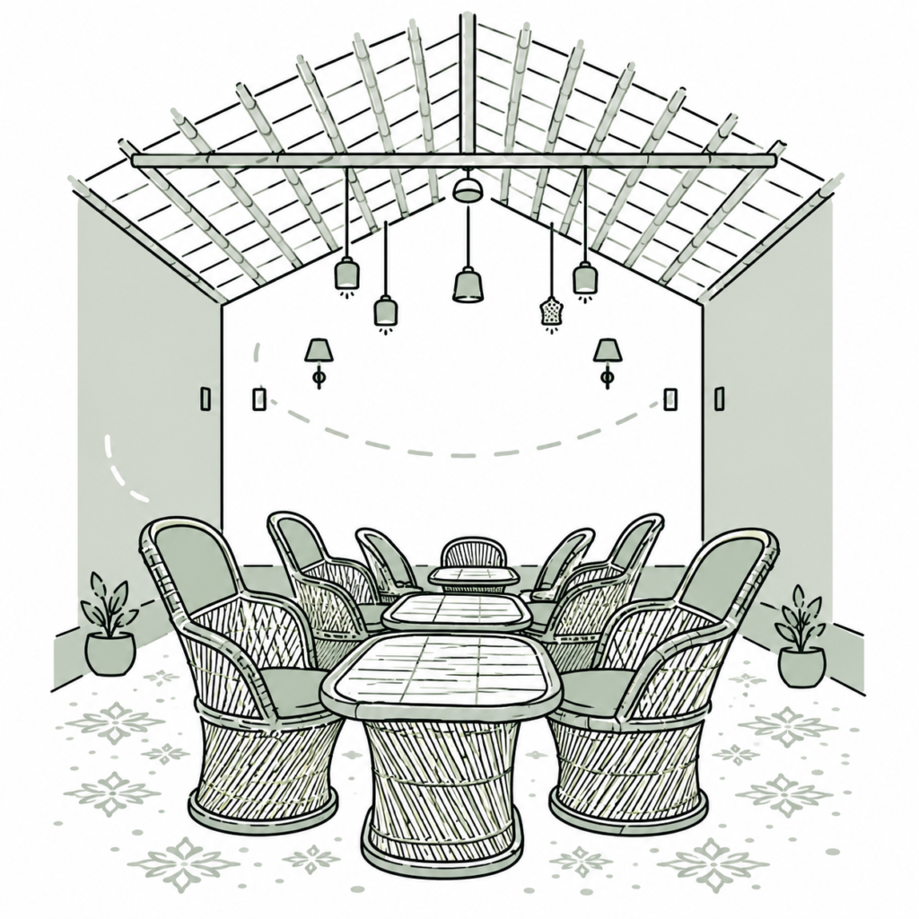 Illustrated icon of outdoor dining area - Urban Dhani Resort