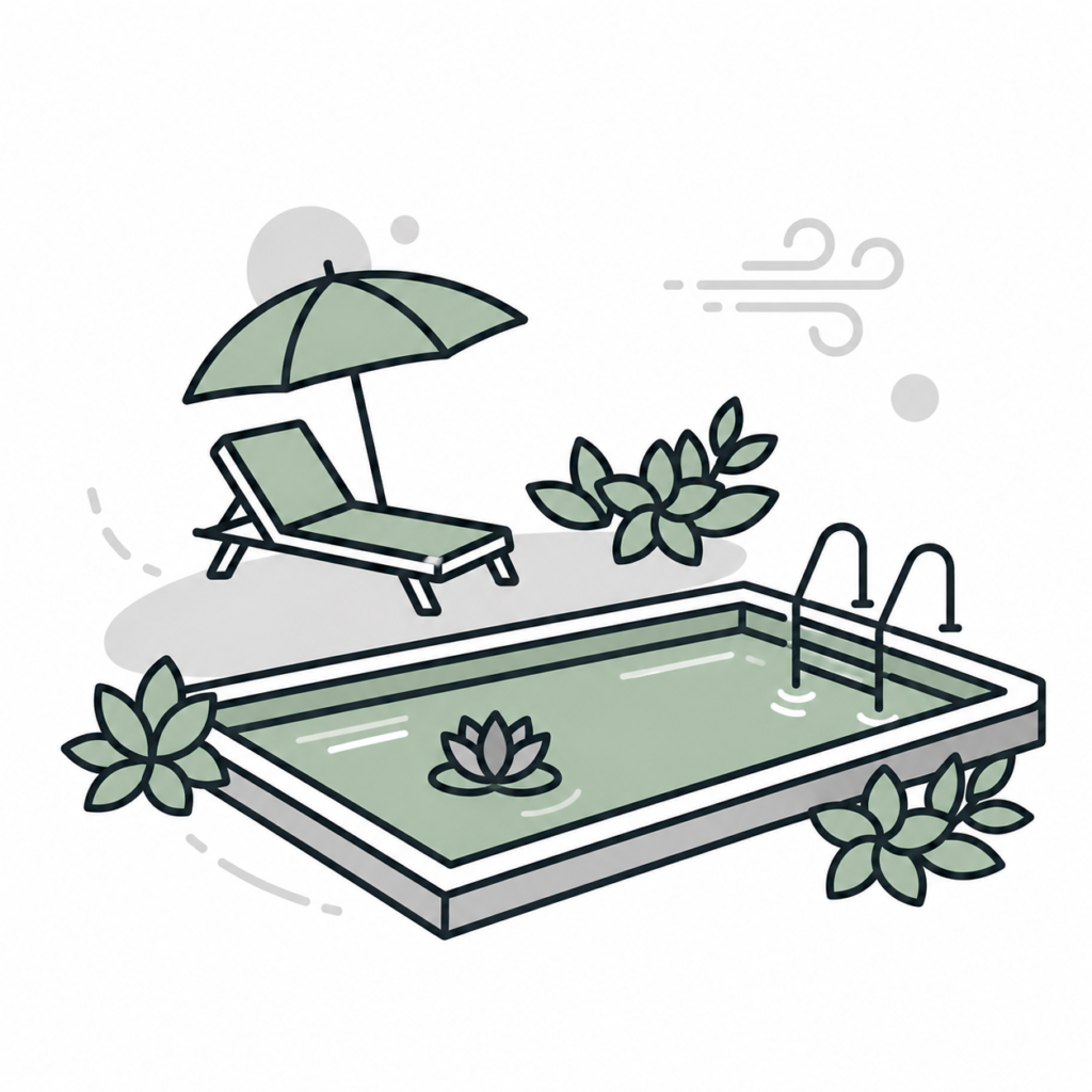 Illustrated icon of lush green lounge area - Urban Dhani Resort